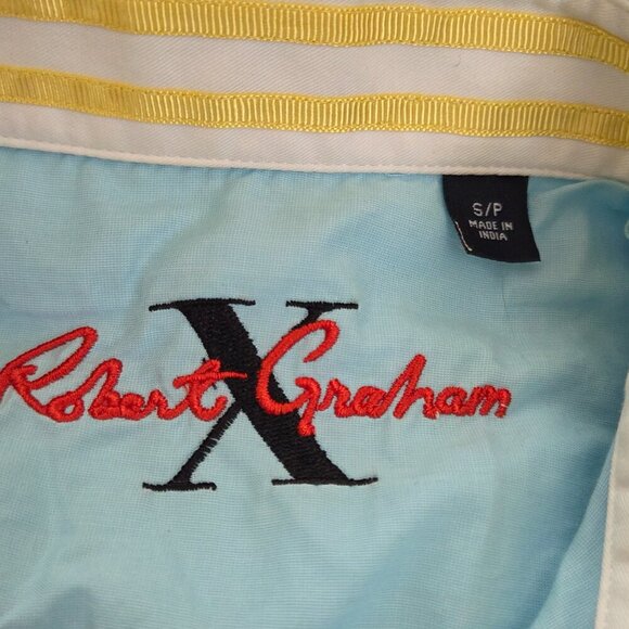 Robert Graham Shirt Men's Small Aqua Blue Long Sleeve Flip Cuff Button Up - Picture 6 of 13